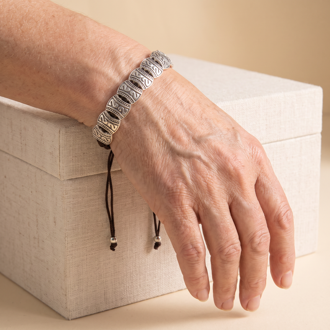 HESTER | ENGRAVED PANEL BEAD CORD BRACELET