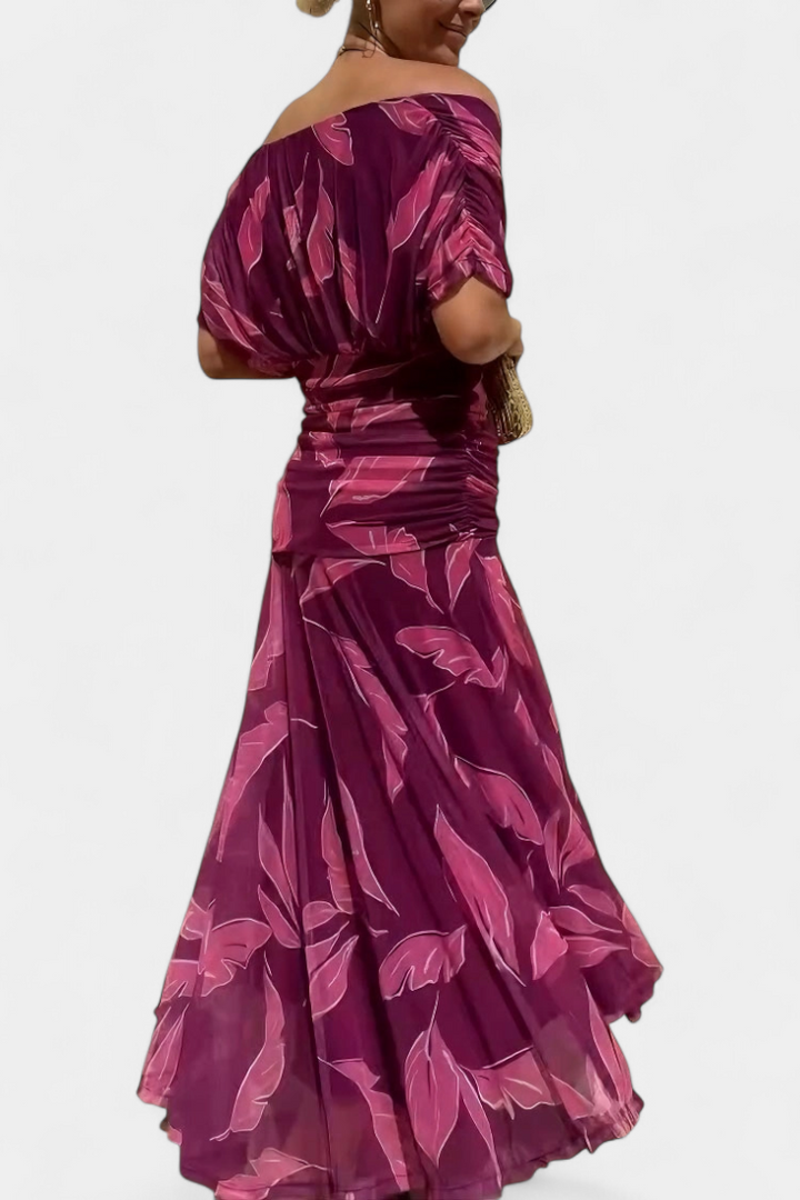 SHARICE | LONG FLORAL DRESS WITH V-NECK
