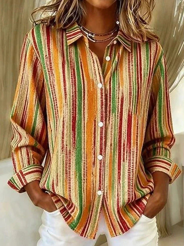 HARLOWE | VINTAGE MULTICOLOUR STRIPED BUTTON BLOUSE
