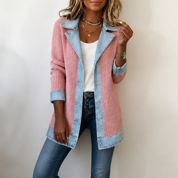 VERINA | RIBBED COAT WITH DENIM-STYLE TRIM
