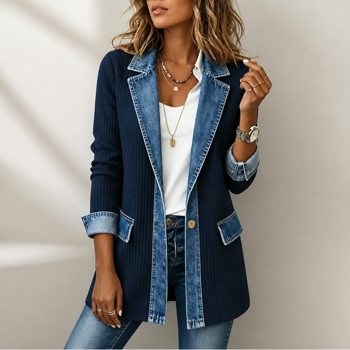 VERINA | RIBBED COAT WITH DENIM-STYLE TRIM